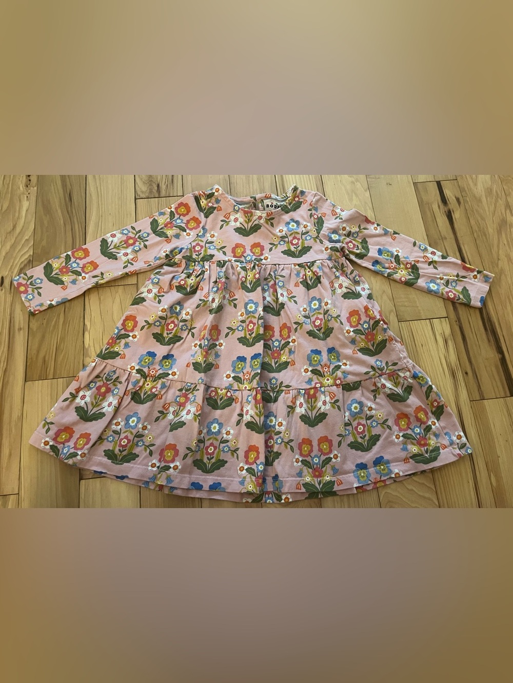 Mini Boden Pink Floral Tiered Long-Sleeve Dress